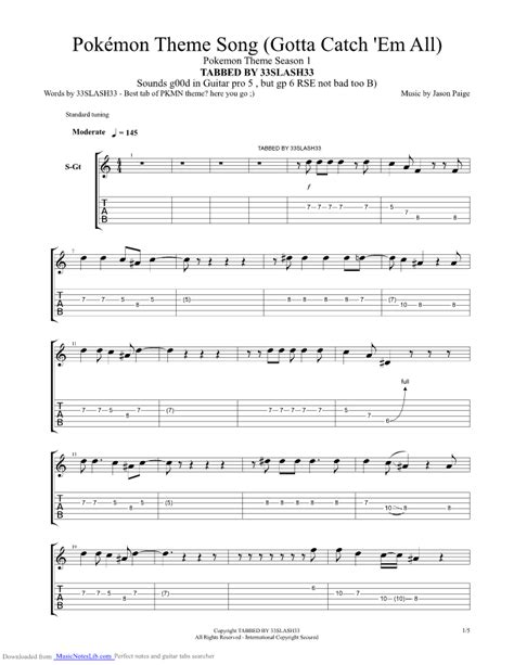 Pokemon Theme guitar pro tab by Misc Cartoons @ musicnoteslib.com