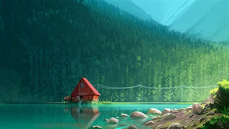 Fantasy landscape, house, water, cozy, trees, Fantasy, HD wallpaper ...