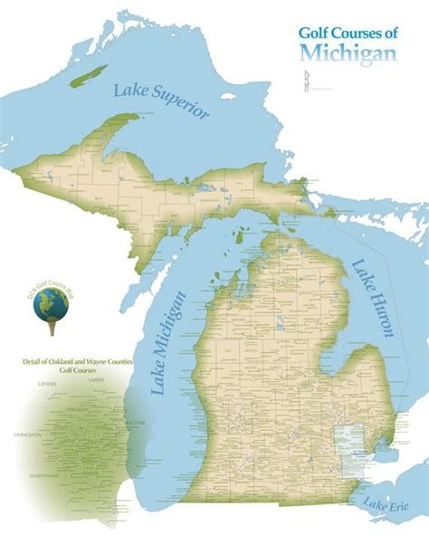 Michigan Golf Courses Map Michigan Map 30x24 - Etsy | Michigan golf ...