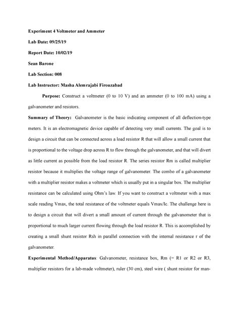 Experiment 4 Voltmeter and Ammeter - Experiment 4 Voltmeter and Ammeter ...