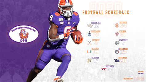 Clemson Football Printable Schedule