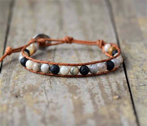 Lava Rock Stone Bracelet 6MM Energy Stone Stone Leather Wrap Bracelets Vintage Weaving Bead ...