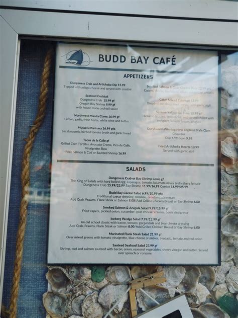 Menu at Budd Bay Cafe, Olympia