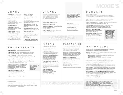 Moxie's Grill & Bar menu in Houston, Texas, USA