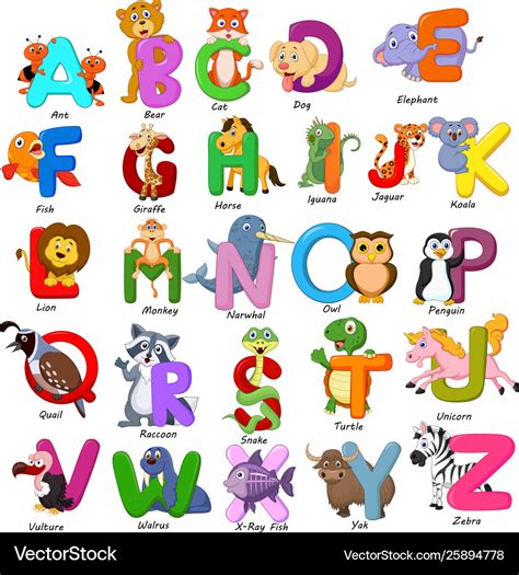 Animals alphabet set on white background Vector Image