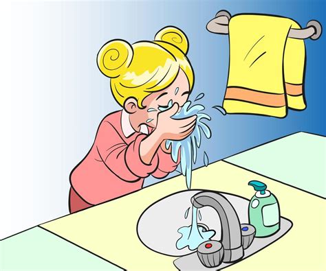 illustration of girl washing her face in bathroom 12576674 Vector Art ...