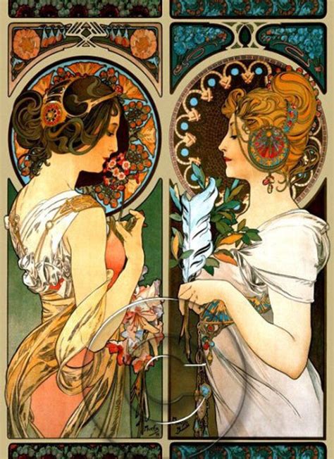 Alphonse Mucha Art Nouveau Two Ladies Colorful by BreatheDecor