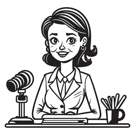 This is a Female Journalist Vector Silhouette, Journalist Vector Line ...