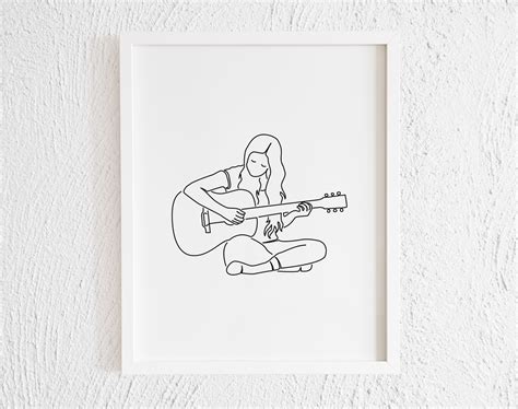 Girl Playing Guitar One Line Drawing Print. Printable Modern - Etsy