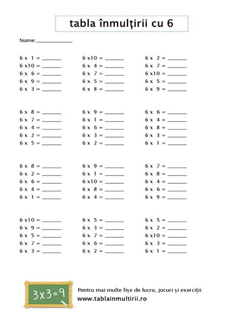 Fise de Lucru Cu Tabla Inmultirii Cu 6 Ws4 | PDF