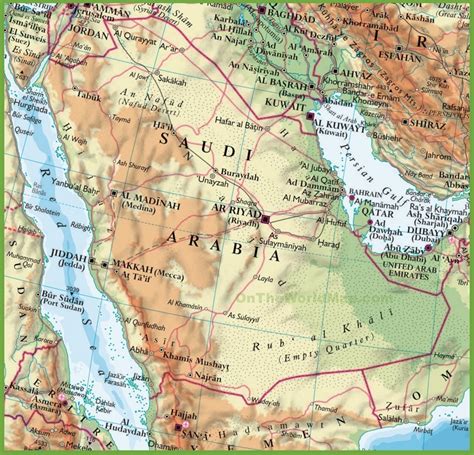 Saudi Arabia physical map - Ontheworldmap.com