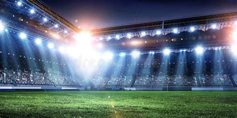 Full Night Football Arena in Lights Stock Photo - Image of audience ...