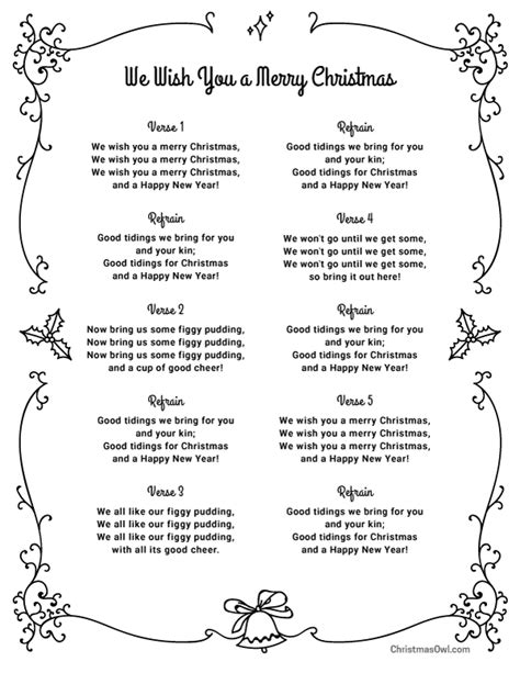 Free Printable Lyrics for We Wish You a Merry Christmas