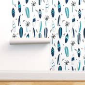 surfboard fabric // surf tropical summer Wallpaper | Spoonflower