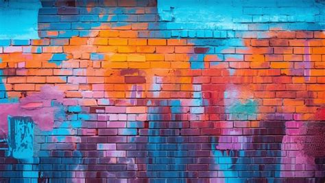 Premium AI Image | A brick wall with a colorful graffiti on it.