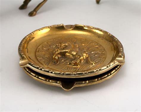 Vintage Unicorn Brass Ashtray Set of 2 Large - Big Ashtray