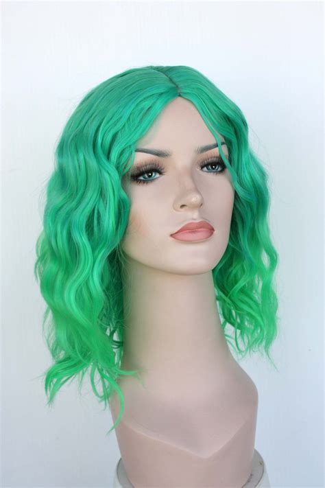 Green Ombre Wavy Wig. Green Shoulder Length Hair. Halloween - Etsy