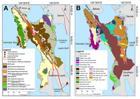 (A) Geologic map of Leyte showing geological units (ages), active... | Download Scientific Diagram