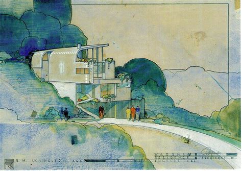 Rudolph Schindler's 1936 design drawing for the unbuilt Warshaw Residence, Los Angeles, USA : r ...