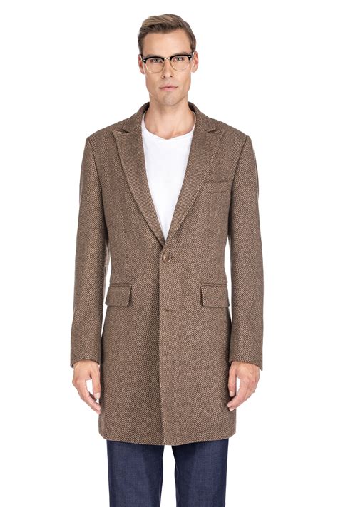 Braveman Men's Wool Blend Herringbone Top Coat Overcoat Topcoat Jacket ...