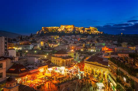 The Vivid Monastiraki Square in Athens At Night