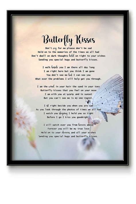 Butterfly Kisses Poem Print Funeral Poems For Mom, Mom Poems, Funeral ...