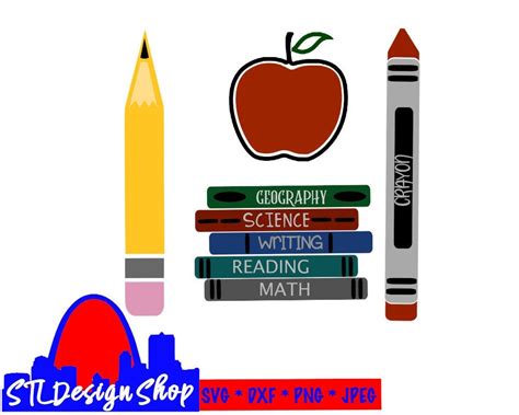 Teacher Clip Art Svg Cut Png Jpeg Classroom Diy Wall Decor, Pencil Svg, Crayon Svg, Book Svg ...