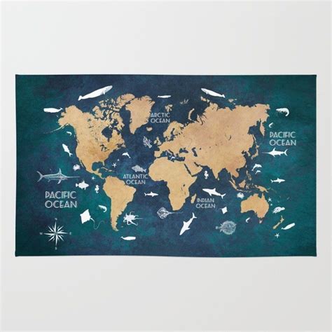 Amazon.com: Society6 World Map Oceans Life Blue Rug 4' x 6': jbjart: Kitchen & Dining | Map ...