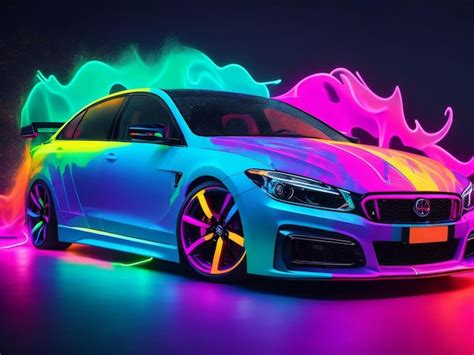 Premium AI Image | A car with neon paint on it is painted in neon colors ai generated