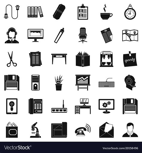 Office facilities icons set simple style Vector Image