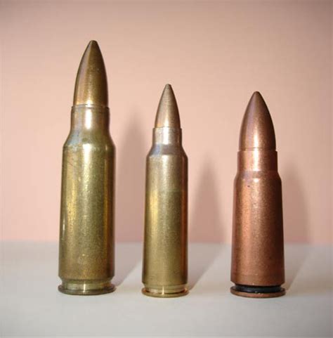 Examples of modern military rifle cartridges: 7.62 mm NATO (left), 5.56 ...