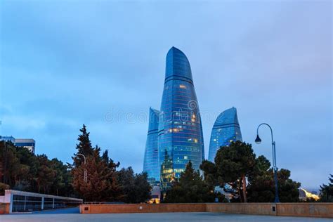 Night View of the Flame Towers from the Park. Baku. Azerbaijan ...