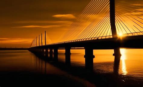 Premium Photo | A image of the bridge and water at sunset