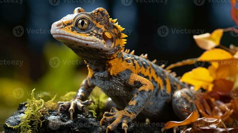 Close-up photo of a Salamander looking in their habitat. Generative AI ...