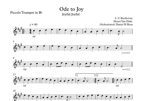 Ode to Joy - Joyful Joyful - Easy Piccolo Trumpet Sheet Music | L. V ...