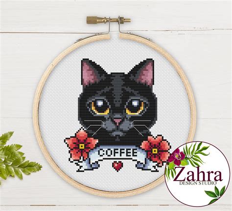 Black Cat Cross Stitch Pattern. Cat Cross Stitch Chart. - Etsy