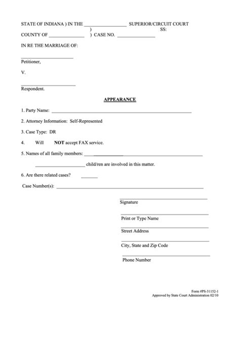 Fillable Appearance Indiana Court Forms printable pdf download