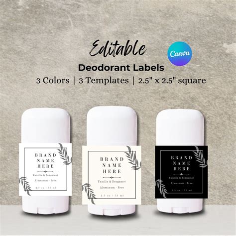 Deodorant Editable Label Template for Small Business DIY Business Label Cosmetic Label Square ...