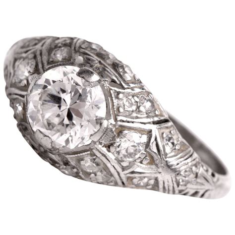 Antique Diamond Platinum Filigree Engagement Ring at 1stDibs | antique ...