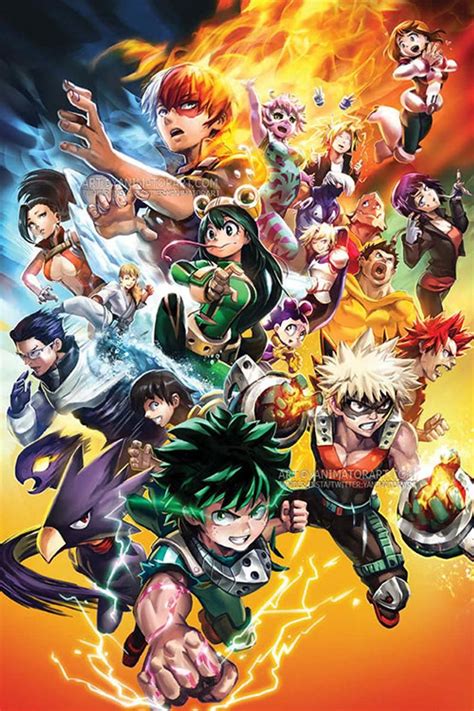 Hero Academy Class 1-A Group Poster Print Wall Art Fanart Decor Anime Manga Digital Illustration ...