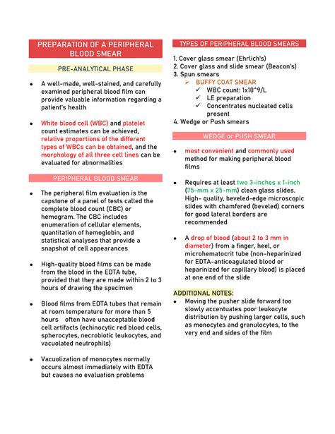 Peripheral Blood Smear PART 1 Reviewer - PREPARATION OF A PERIPHERAL BLOOD SMEAR PRE-ANALYTICAL ...