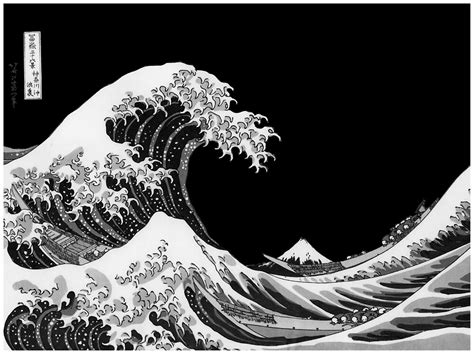 "The Great Wave off Kanagawa black and white picture " by nikolagg | Redbubble