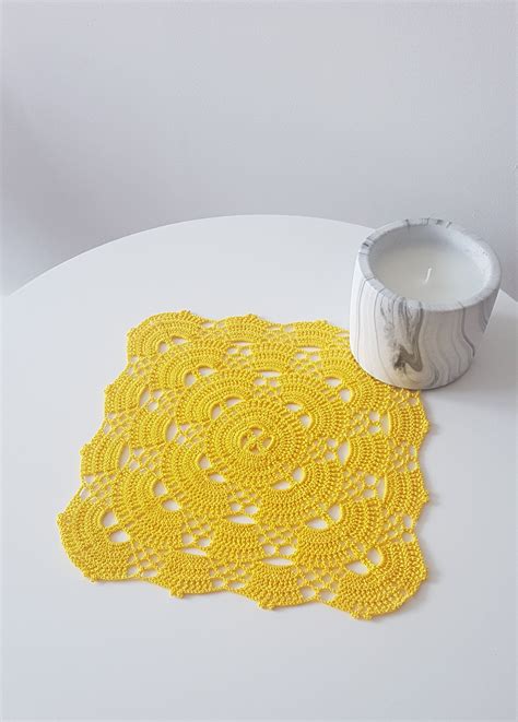 Yellow square doily crochet doilie coffee table decor fall | Etsy | Crochet doilies, Yellow ...