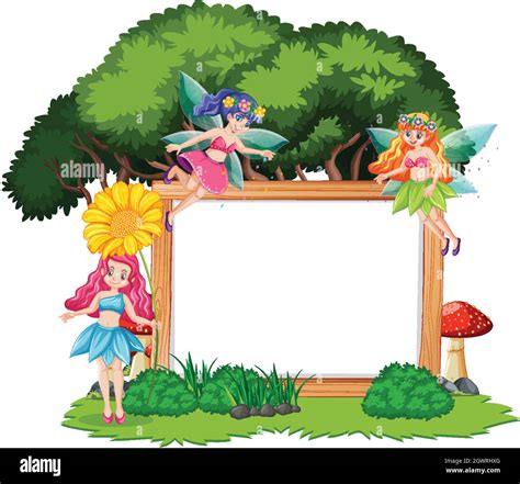 Fairy tales in forest with blank banner cartoon style on white background Stock Vector Image ...