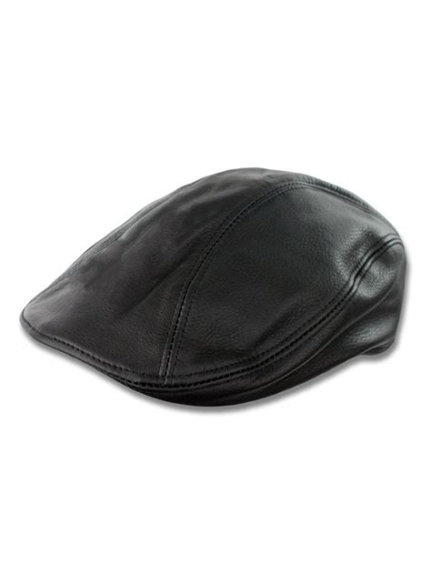 Black Oiled Leather Newsboy Hat - Black - CB12O0SLHHE