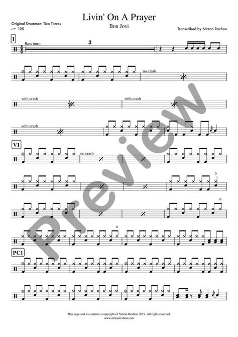 Drum Sheet Music - Bon Jovi - Living On A Prayer