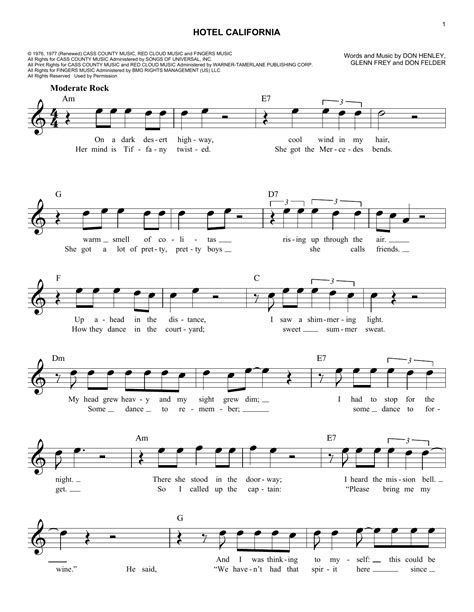 Get Hotel California Guitar Sheet Music Pdf PNG