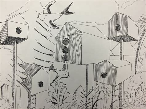 Mrs. Wille's Art Room: Bird houses in 2 point perspective