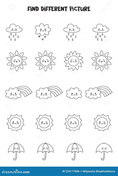 Find Weather Elements Which is Different from Others. Black and White ...