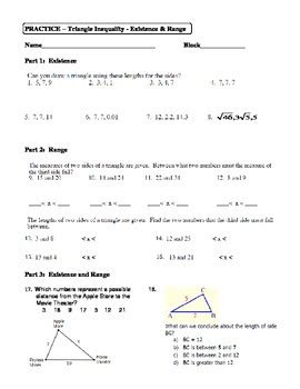 Geometry Unit 4 Triangle Inequality Existence and Range Worksheet